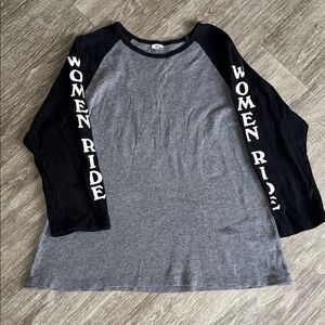 bebe Gray and Black Raglan Long Sleeve Tee